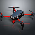 Black and Red Drone Quadcopter With Aerodynamic Body And Rotor Blades