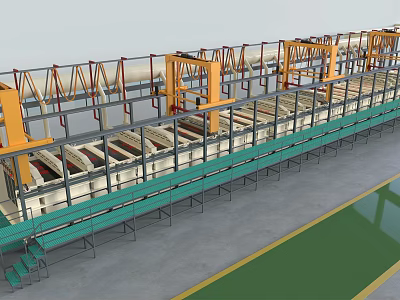 Industrial Equipment Automated Production Line With Yellow Frames Green Conveyor Belts And Processing Units 3d model