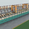 Industrial Equipment Automated Production Line With Yellow Frames Green Conveyor Belts And Processing Units