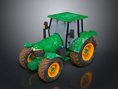 Farm Green Tractor Machinery With Yellow Wheels And Cab Exterior Design 3d model