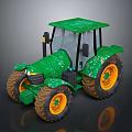 Farm Green Tractor Machinery With Yellow Wheels And Cab Exterior Design