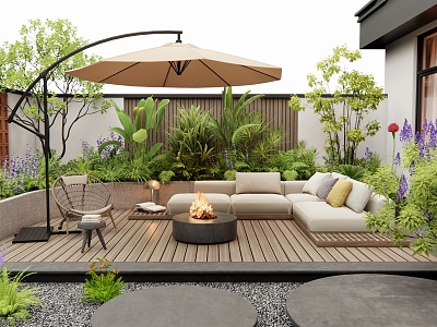 Modern courtyard garden outdoor sofa outdoor chair flowers and plants combination plant pile shrub 3d model