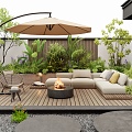 Modern courtyard garden outdoor sofa outdoor chair flowers and plants combination plant pile shrub 3d model