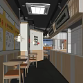 Japanese Style Restaurant Interior With Yellow Menu Screens Wooden Walls Tables Chairs And Counter