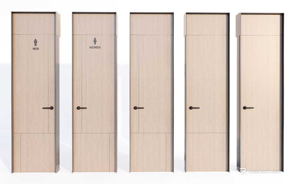 Wooden Hinged Doors With Various Panel Designs And Classic Handles 3d model 