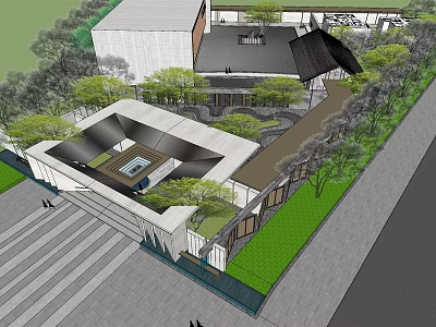 Modern Garden Landscape Design With Architecture Lush Greenery And Courtyard Layout 3d model