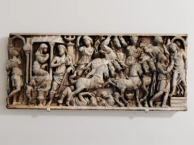 Ancient Stone Relief Sculpture With Intricate Human Figures And Detailed Scenes 3d model