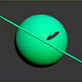 Modern Decorative Green Sphere With Circular Ring And Gray Oval Logo On Dark Surface