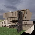 Modern Sales Office Building Featuring Textured Facade Steps And Parking Area