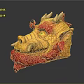 Yellow and Red Dragon Head Sculpture With Scales Horns And Flame Accents