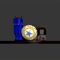 Electric Toy Train Locomotive With Yellow Star Ball And Blue Control Box On Wooden Platform