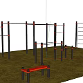 Public Outdoor Fitness Facilities With Metal Climbing Frames Horizontal Bars And Orange Bench