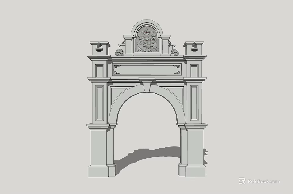 Classical Entrance Gate Featuring Arched Design Symmetrical Pillars And Ornate Top Carvings 3d model 