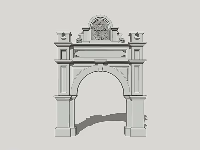 Classical Entrance Gate Featuring Arched Design Symmetrical Pillars And Ornate Top Carvings 3d model