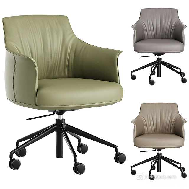 Modern Leather Office Chair With Swivel Base And Wheels In Different Colors 3d model 