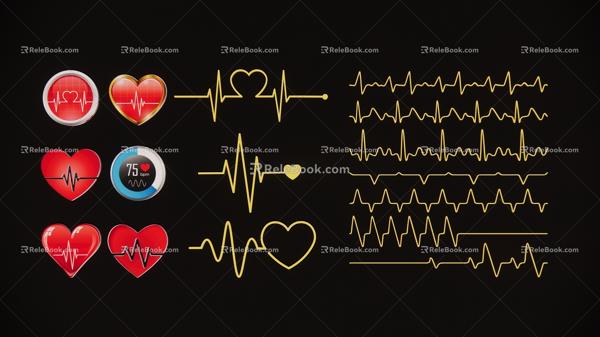 2D Heartbeat Pulse Line Silhouette 3d model