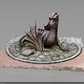 Elegant Sitting Bronze Dragon Sculpture On Pink Square Base With Circular Stone Plate