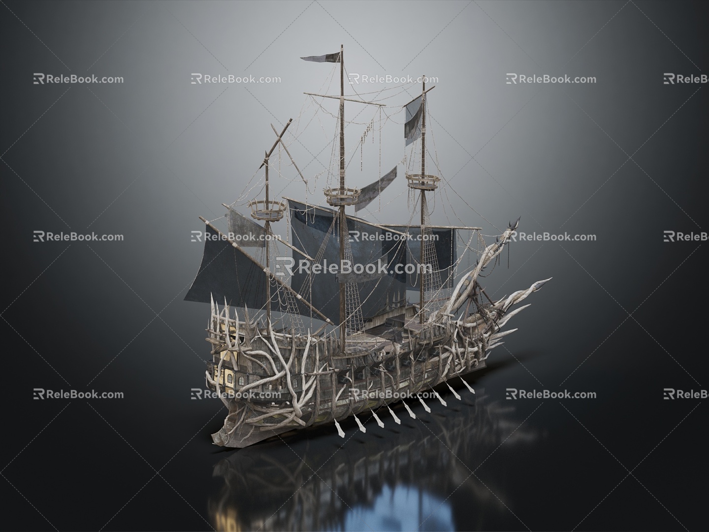 Retro boat cartoon boat armed boat ancient boat 3d model