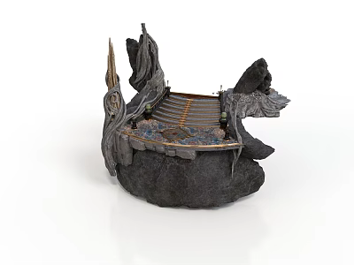 Artistic Architectural Model With Rock Base Decorative Wings And Wooden Pathway 3d model