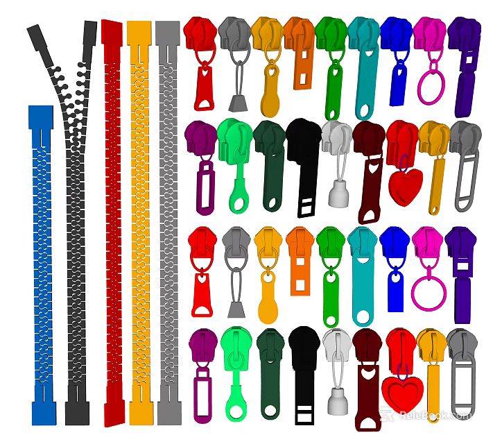 Colorful Zipper Collection With Various Pulls And Styles For Craft Projects 3d model