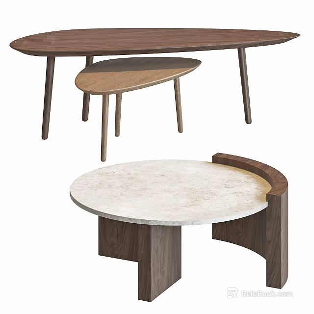 Elegant Modern Nested Coffee Tables With Walnut And Marble Top Designs 3d model