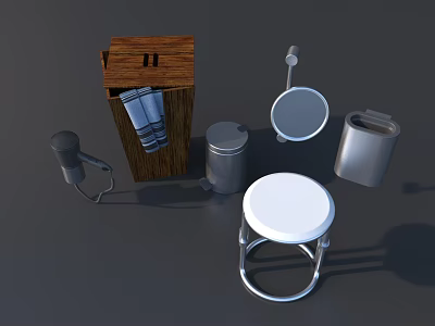 Practical Bathroom Small Items Including Towel Holder Toilet Brush Trash Can Soap Dispenser 3d model