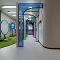 Modern Lobby Interior With Spacious Design Curved Walls Light Flooring And Glass Windows