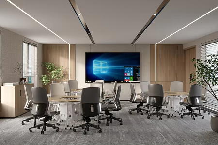 Modern Conference Room Office Area Office Desk and Chair Combination Large Screen Conference Room 3d model