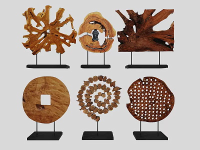 Wooden Decorative Ornament Set with Various Intricate Designs and Black Stands for Home Decor 3d model