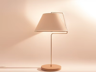 Modern Table Lamp With Beige Lampshade Metal Stand Round Wooden Base Warm Lighting 3d model
