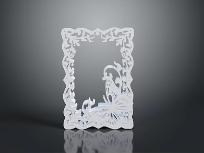 White Laser Cut Decorative Frame With Floral Patterns Butterfly And Figure Design 3d model