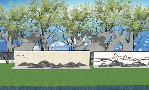 New Chinese style landscape wall 3d model