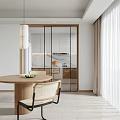 Elegant Modern Dining Living Room Interior With Round Wooden Table Woven Chairs And Marble Counter