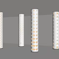 Modern White Columns with Perforated Patterns and Illuminated Effects in Interior Space