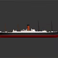 3D Model Of Warship With Red Black Hull Masts And Chimney