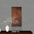 White Vases With White Flowers Decorative Interior With Light Shadows Gray Wall Wooden Table
