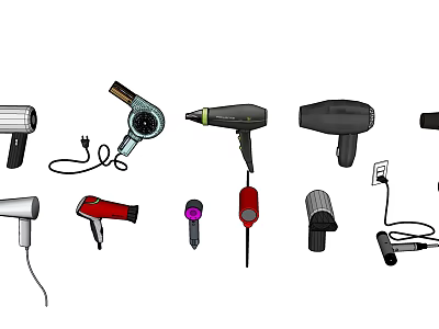 Household Hair Dryers in Various Styles and Colors for Daily Use 3d model