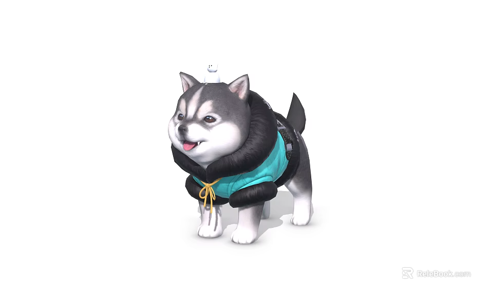 Animated Game Movie Character Cartoon Dog Wearing Blue Scarf And Black Backpack Looking Happy 3d model 