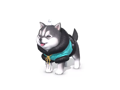 Animated Game Movie Character Cartoon Dog Wearing Blue Scarf And Black Backpack Looking Happy 3d model