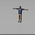 Man With Arms Outstretched Wearing Blue Jacket Beige Pants And Black Gloves
