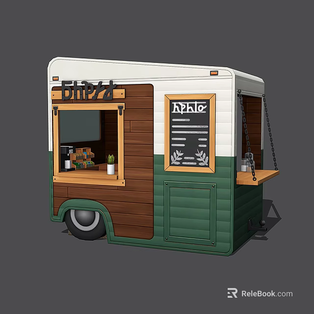 Pizza Food Truck With Wooden And Green Design Chalkboard Menu Counter And Window 3d model 