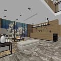 Modern Hotel Lobby Interior With Marble Flooring Chandelier And Reception Desk
