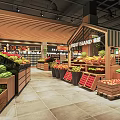 Supermarket Fruit Island Section With Fresh Watermelons Apples And Wooden Shelves