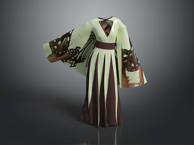 Elegant Traditional Kimono With Light Green Fabric And Butterfly Pattern Sleeves 3d model