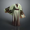 Elegant Traditional Kimono With Light Green Fabric And Butterfly Pattern Sleeves