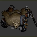 Detailed Fantasy Orc Warrior Character With Horns Muscular Build Fur Armor And Axe