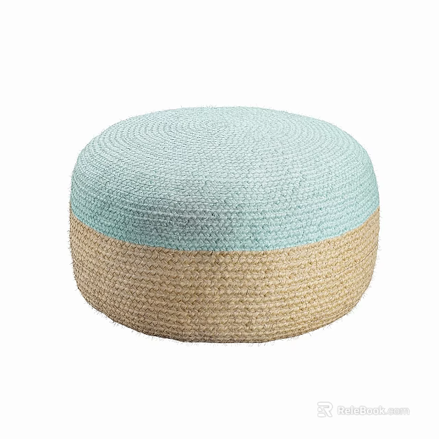 Round Woven Ottoman Light Blue And Beige Two Tone Handmade Design 3d model 