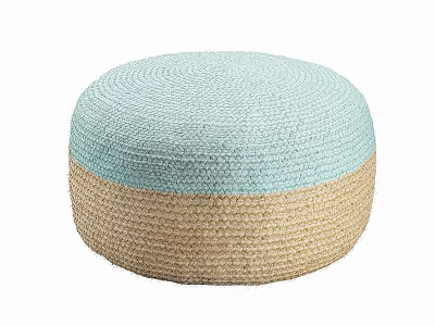 Round Woven Ottoman Light Blue And Beige Two Tone Handmade Design 3d model