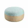 Round Woven Ottoman Light Blue And Beige Two Tone Handmade Design