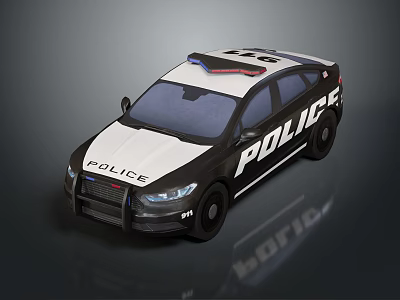 Black And White Police Car With Siren Lights And Exterior Design 3d model